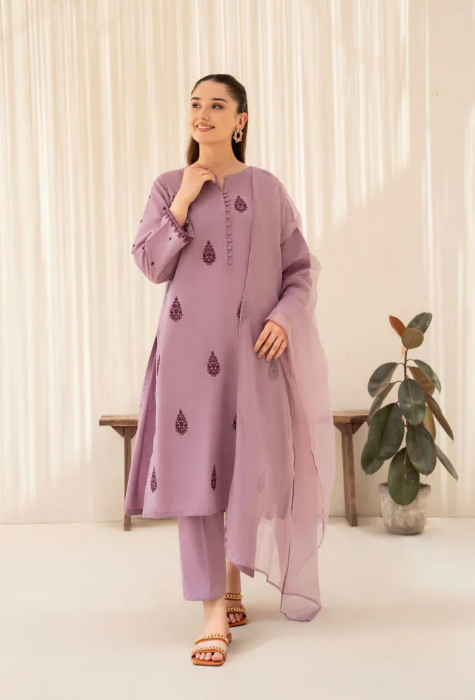 Flamingo Embroidered 2-Piece Stitched Suit for Women