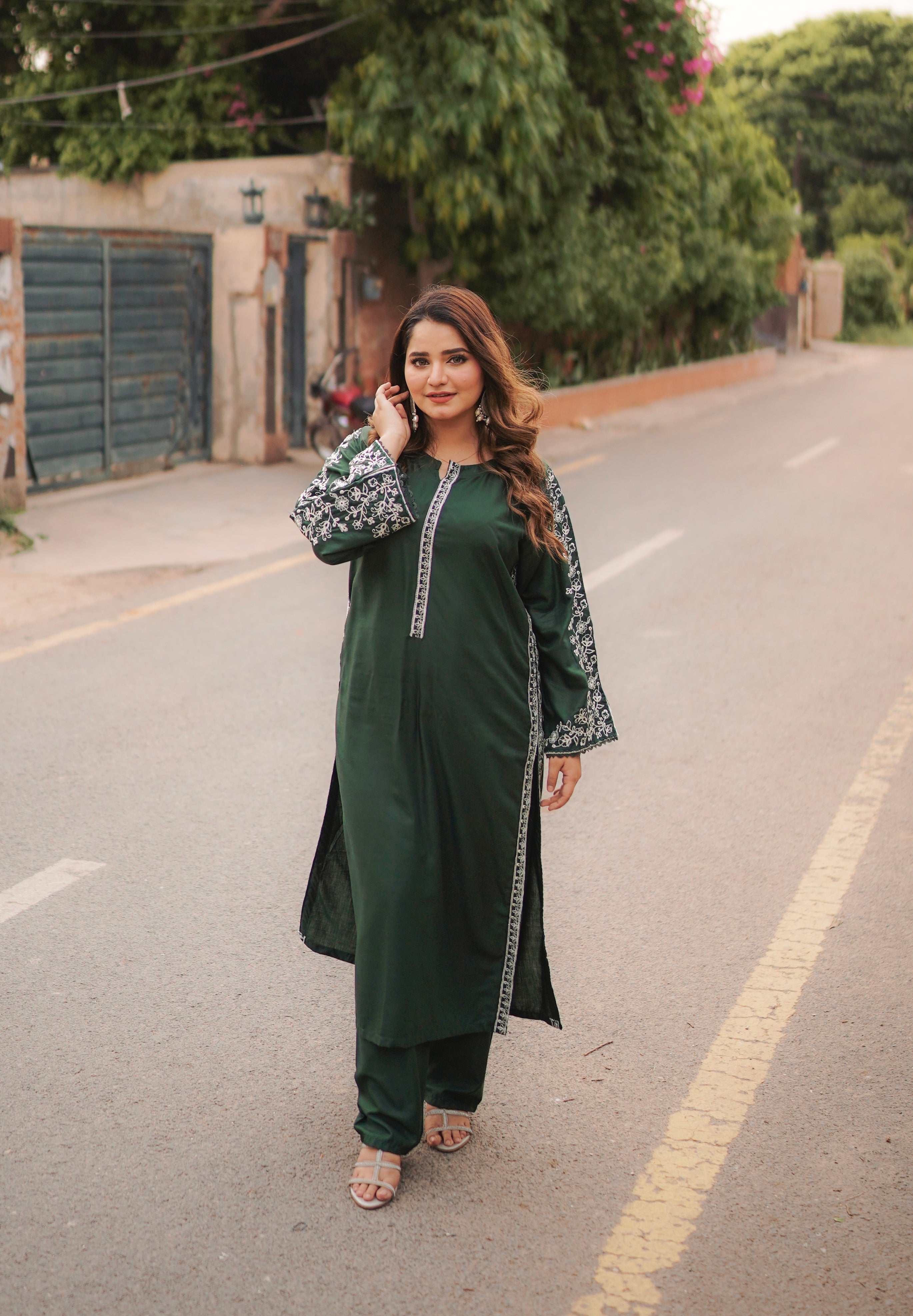 Grassy Embroidered 2-Piece Stitched Suit for Women