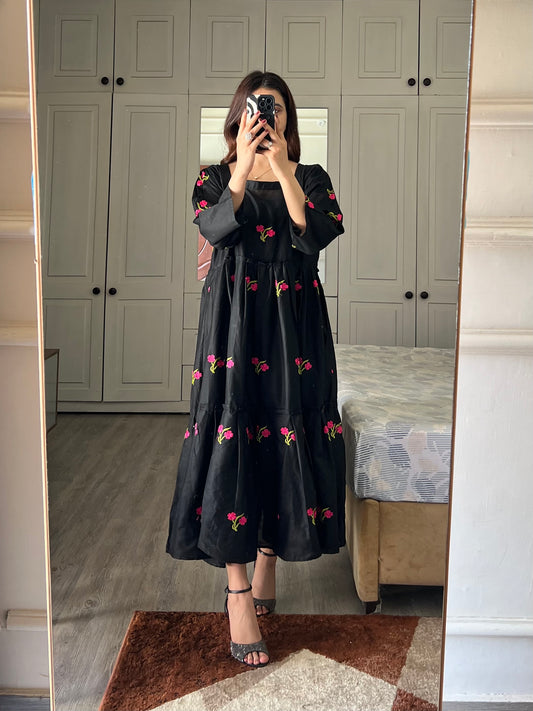 Coco Black Embroidered Frock