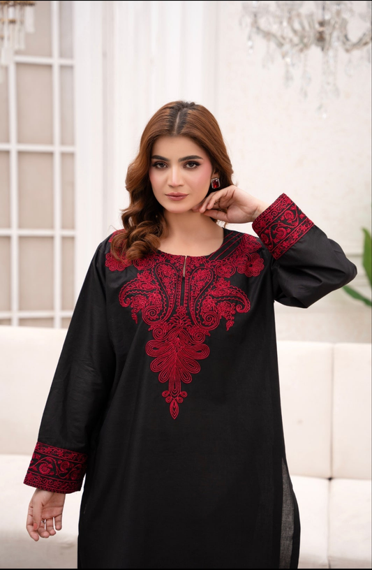 Black Heart Embroidered 2Pc