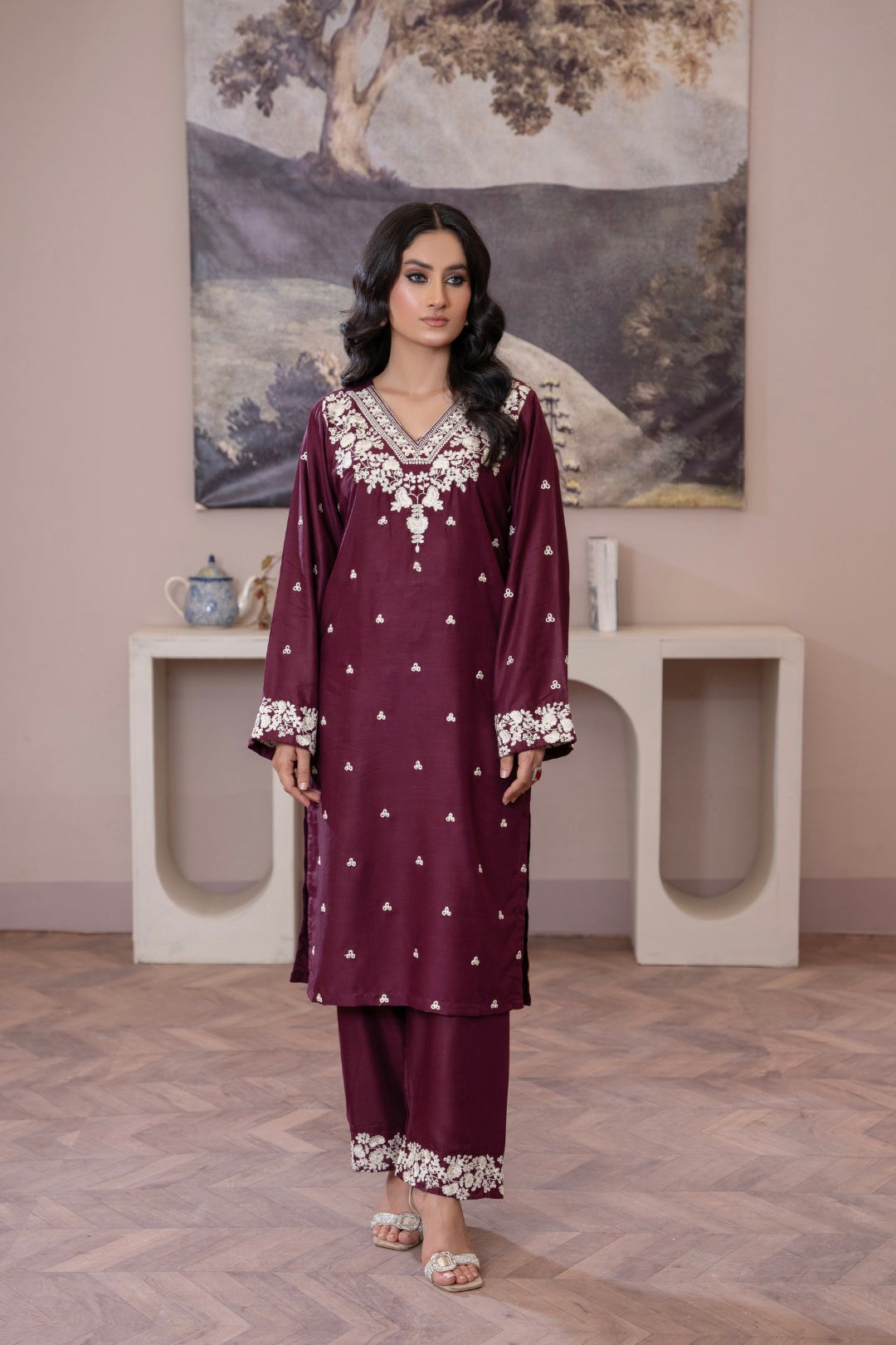 Rose Plum Embroidered 2-Piece Stitched Suit for Women | Summer Collection