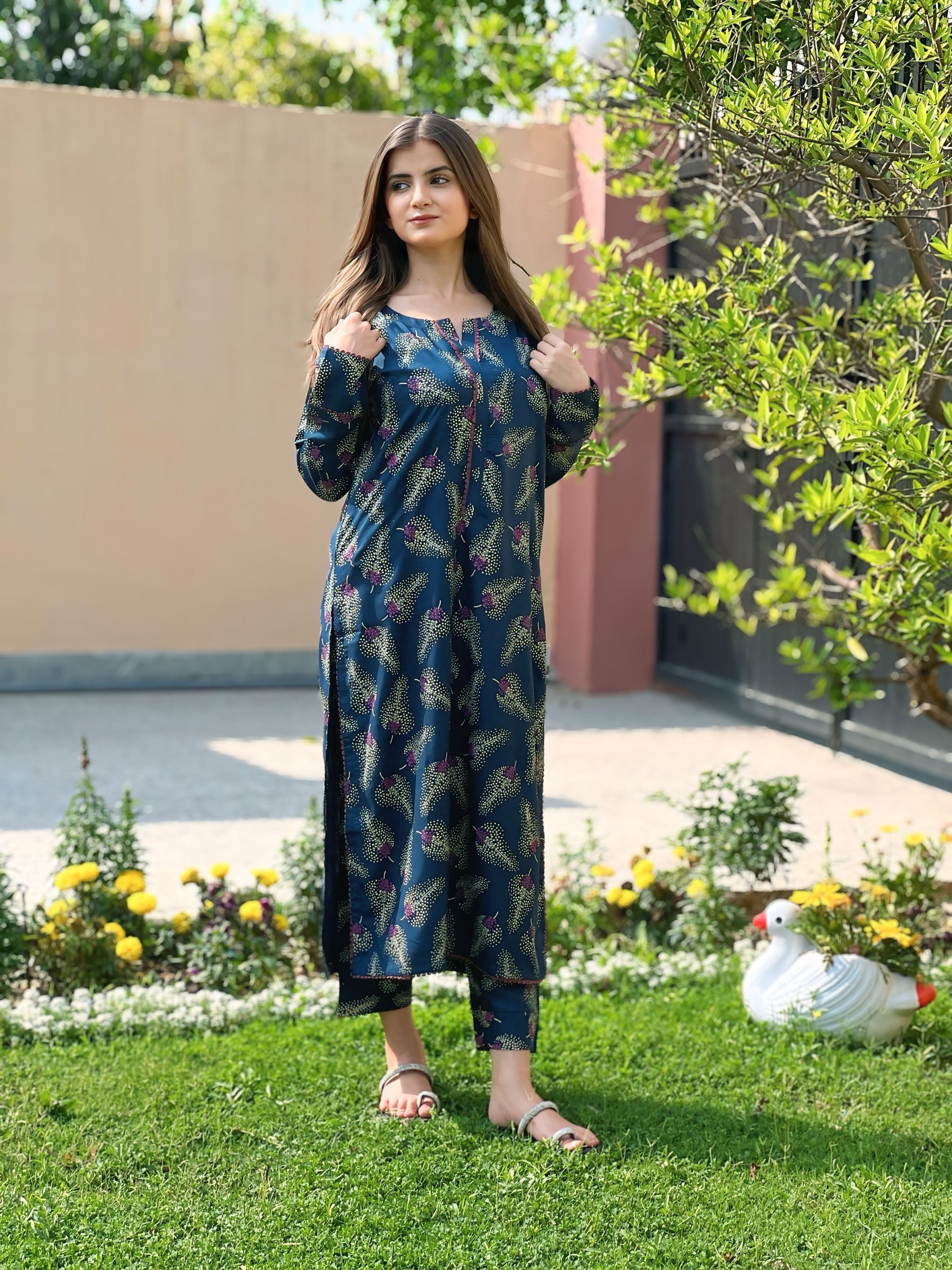 Blue Sapphire | Premium Screen Printed 2-Piece Set on Arabic Lawn - Summer Collection