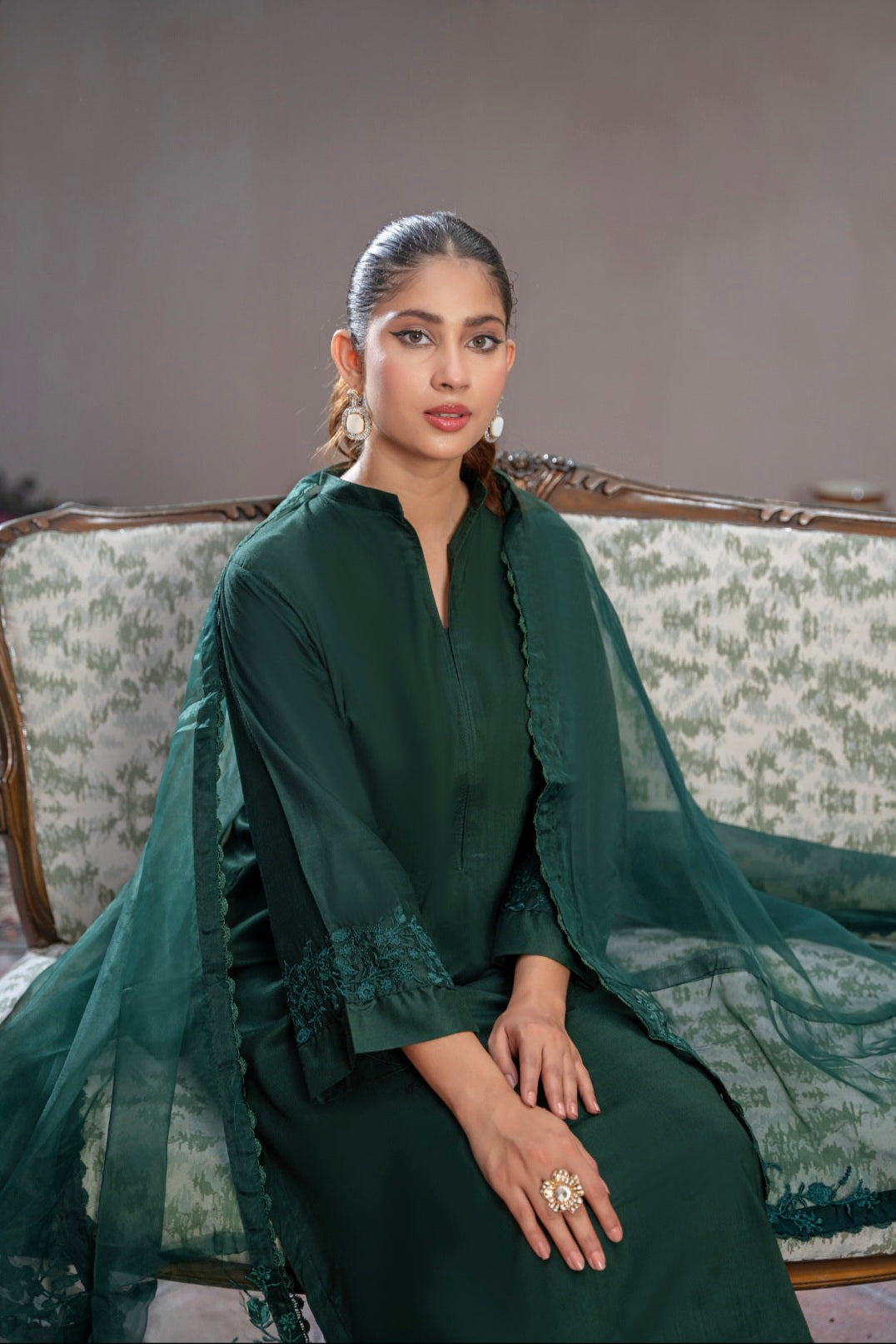Tealine 3pc Stitched Suit with Embroidered Dupatta for Women