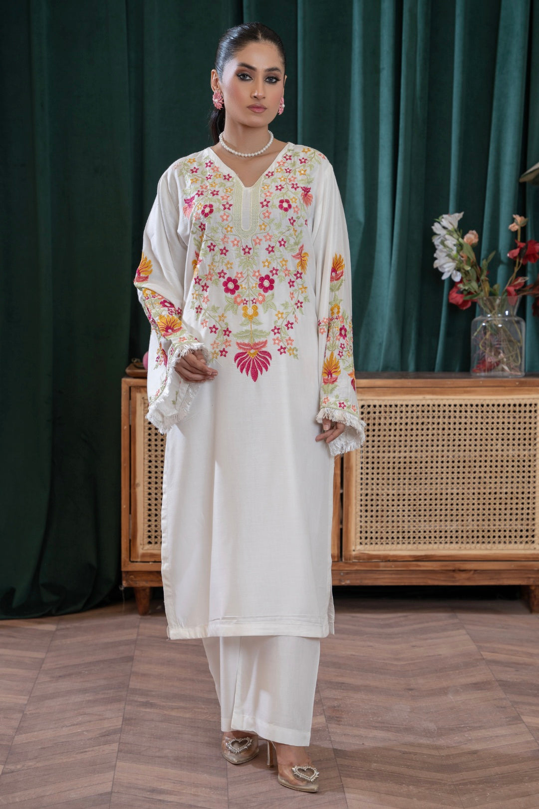 White Rose Embroidered 2-Piece Stitched Suit for Women | Summer Collection