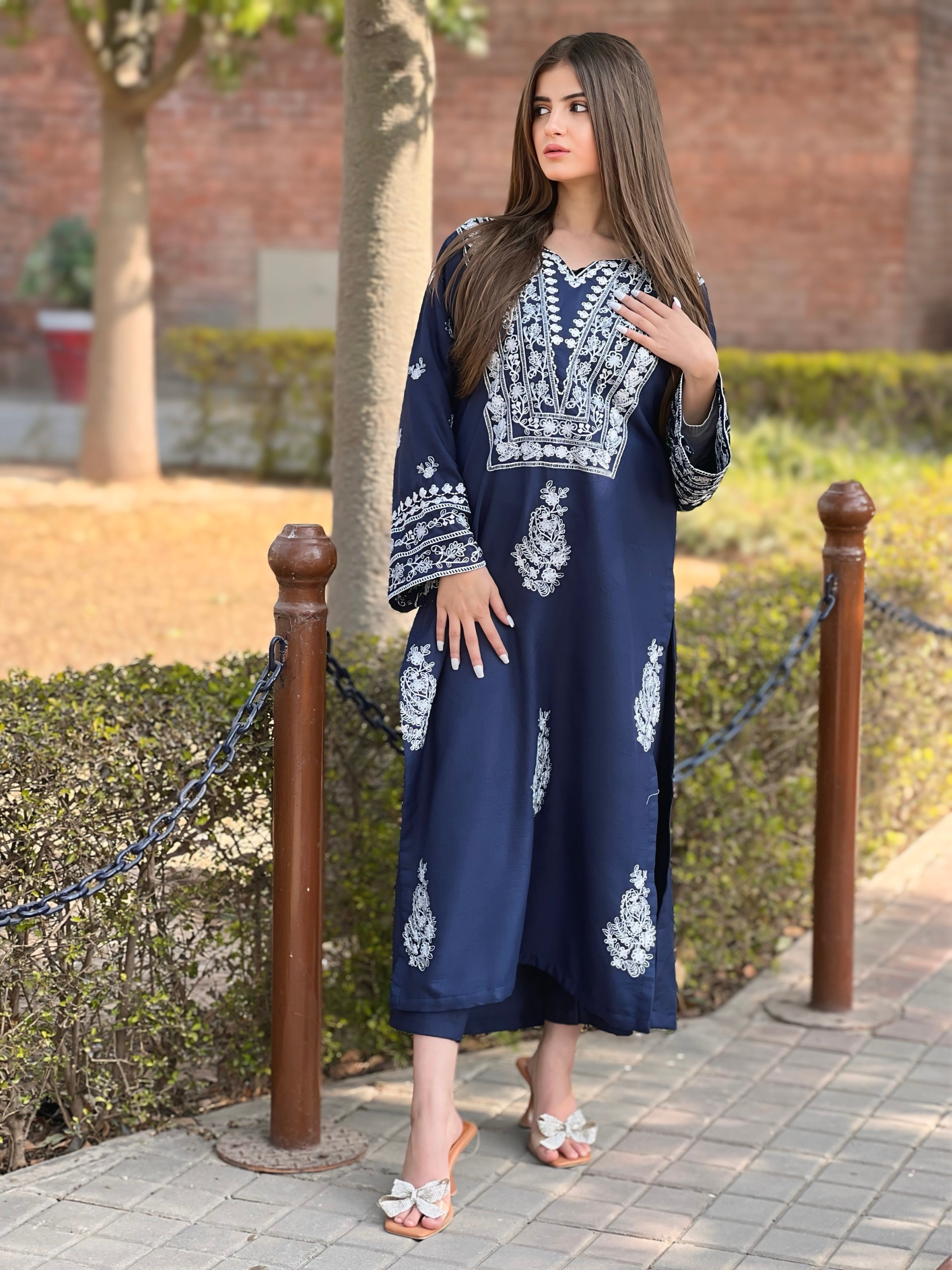 Iris Embroidered 2-Piece Stitched Suit for Women | Premium Linen Summer Fabric