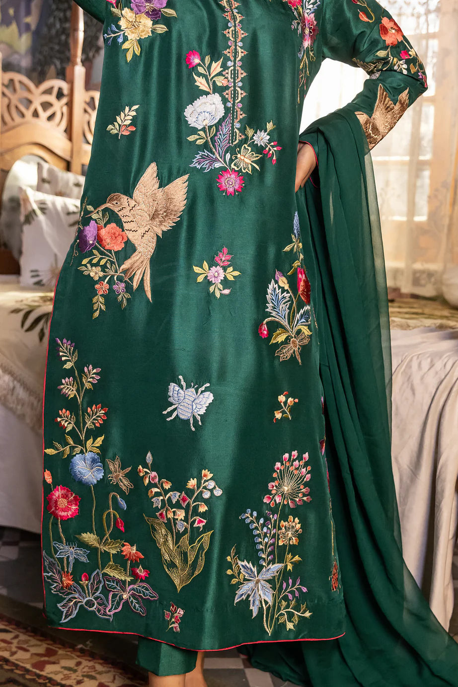 Vintage Green Embroidered 2-Piece | Eid Collection | Stitched Suit for Women | Luxurious Summer Fabric