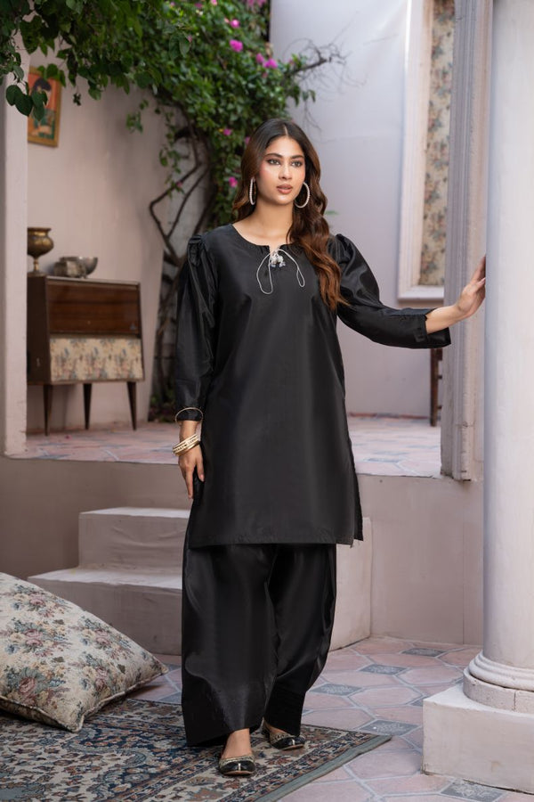 Farshi Shalwar Stitched 2 Piece ( Black )