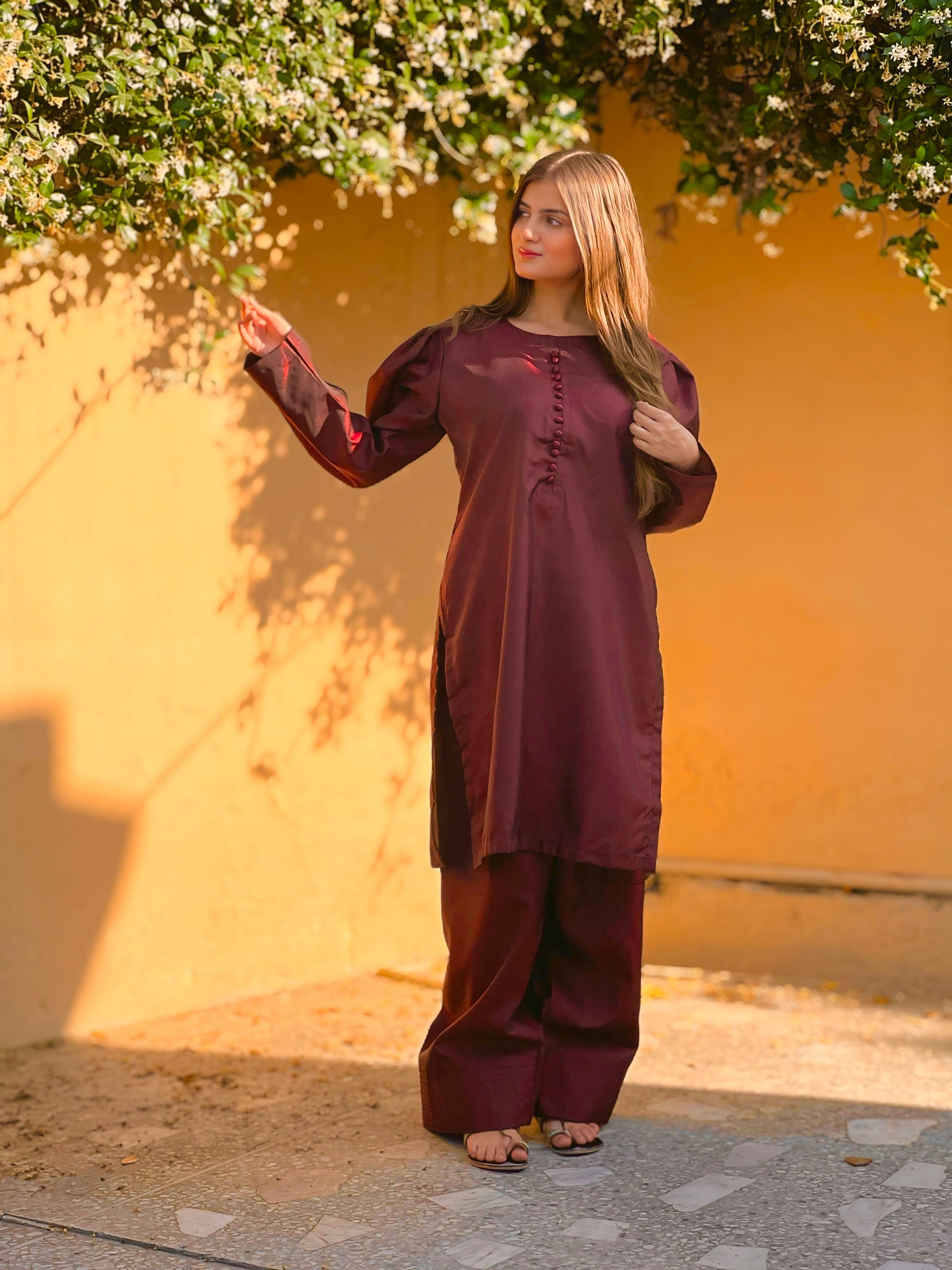 Farshi Shalwar suit 2-Piece Stitched with Buttons Suit for Women
