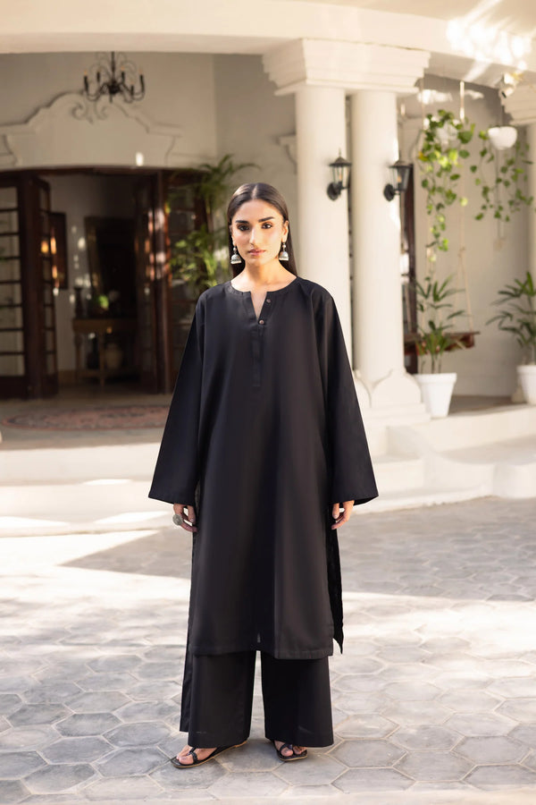 Black Khaddar long Shirt 2Pc