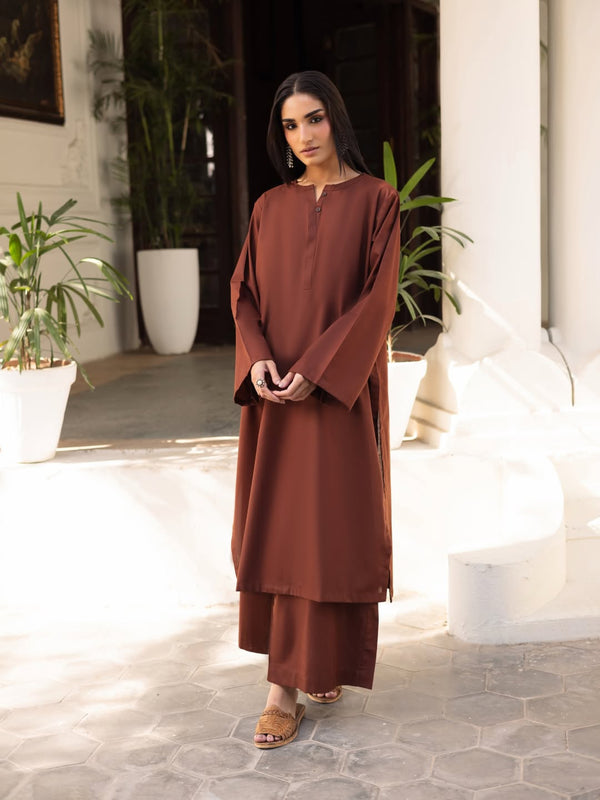 Brown Khaddar long Shirt 2Pc