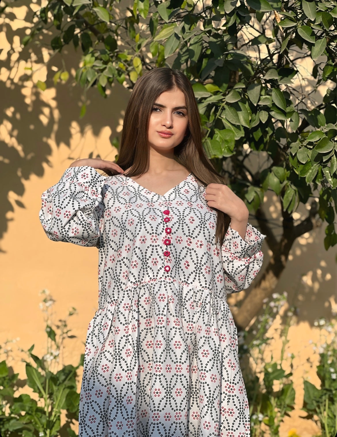 Moon - Long Embroidered Cotton Frock | Elegant & Comfortable Winter Wear for Women