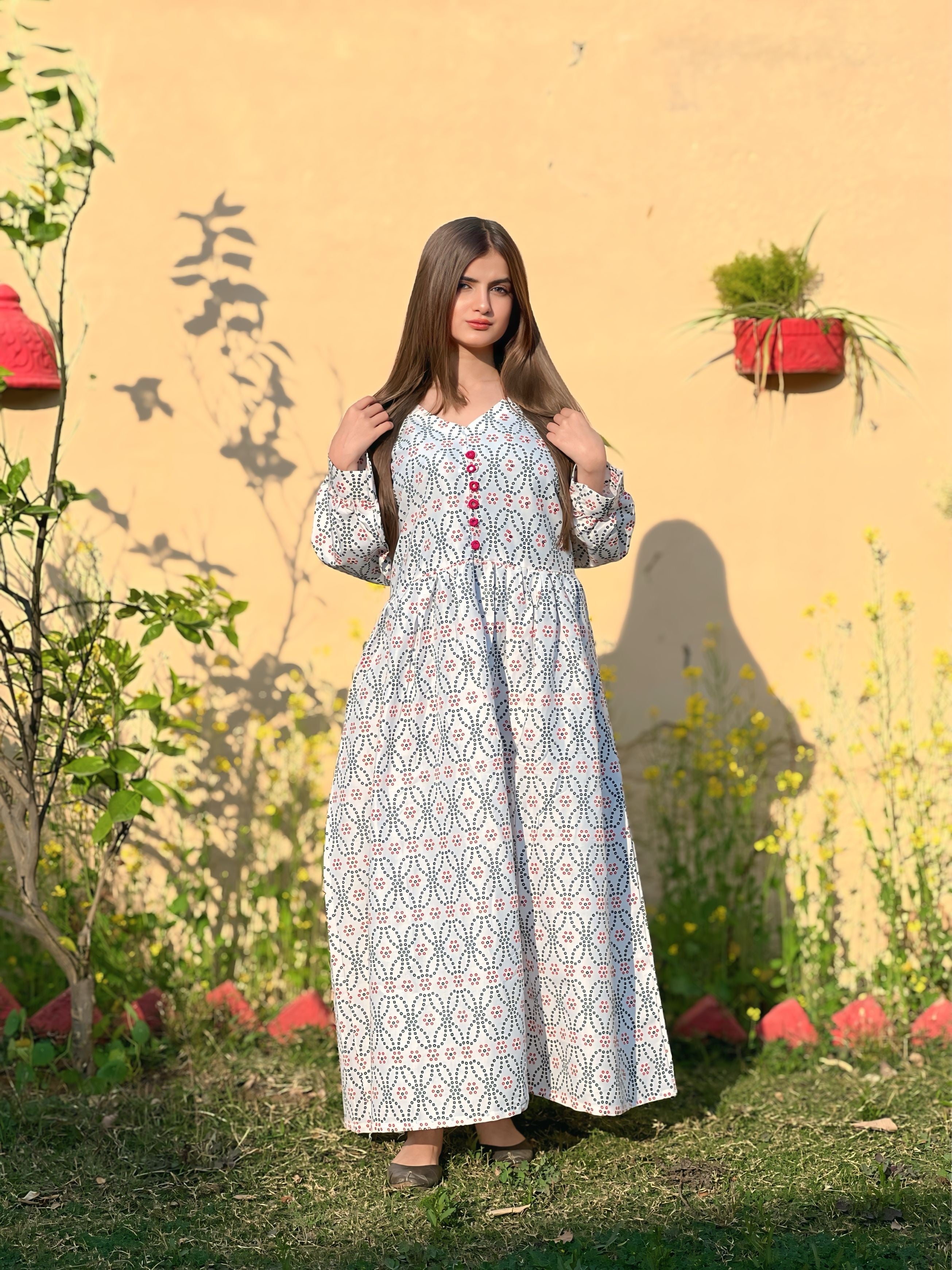 Moon - Long Embroidered Cotton Frock | Elegant & Comfortable Winter Wear for Women