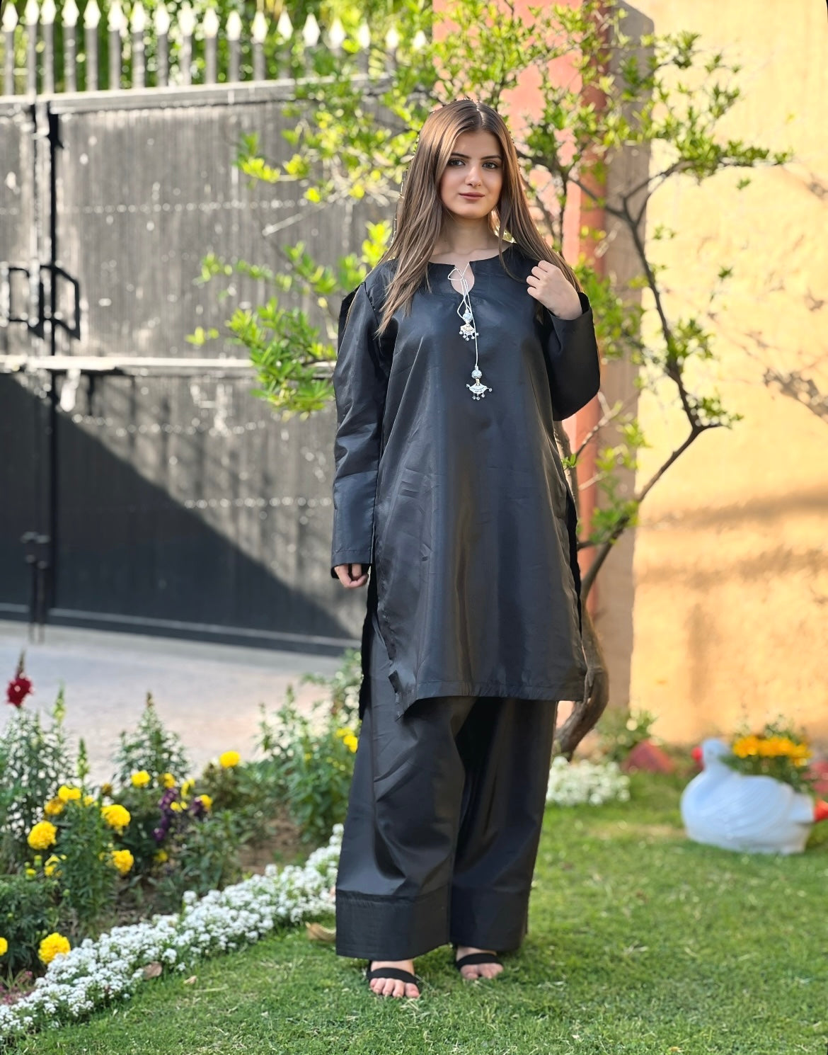 Farshi Shalwar suit 2-Piece Stitched with buttons Suit for Women