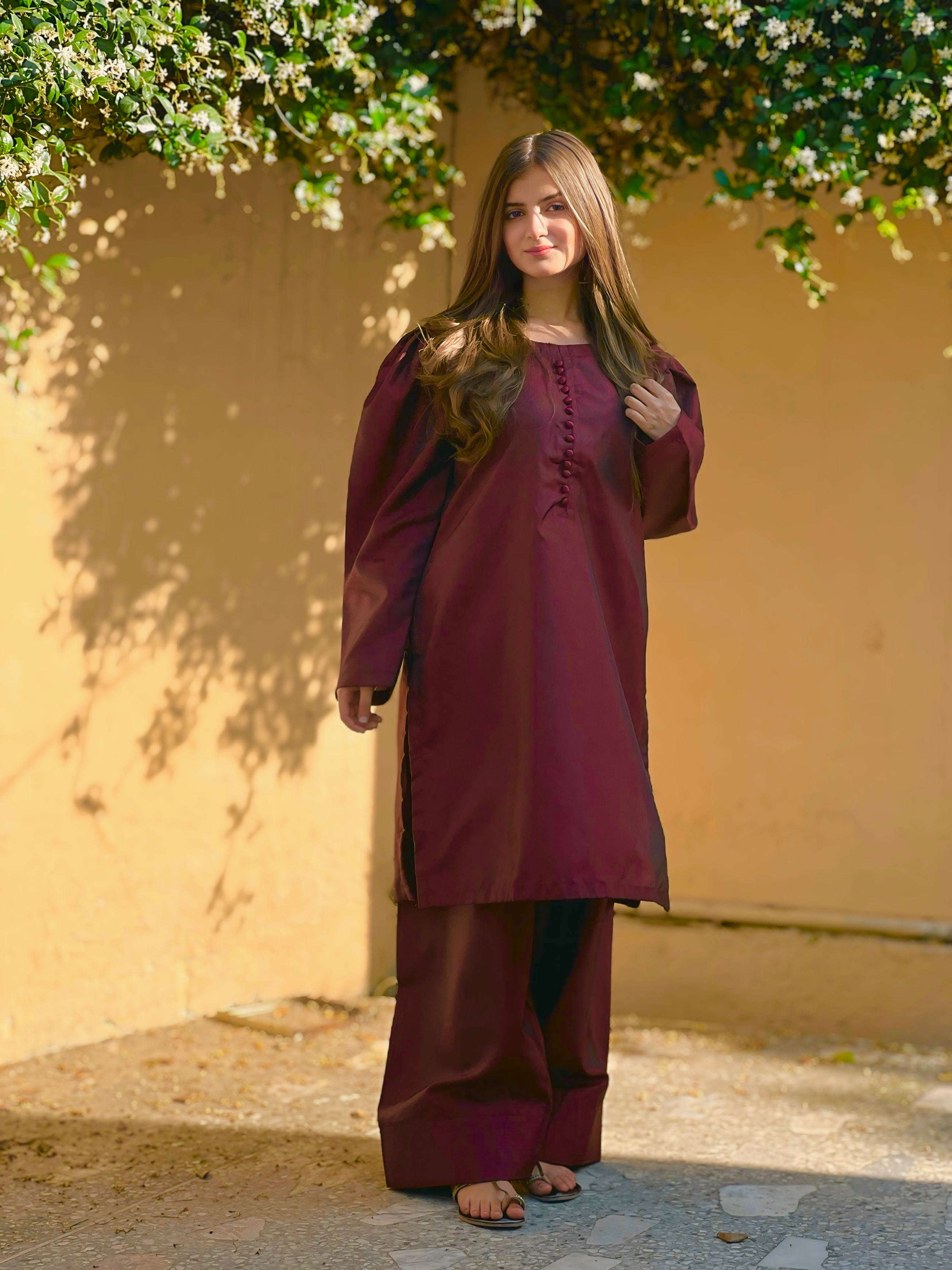 Farshi Shalwar suit 2-Piece Stitched with buttons Suit for Women