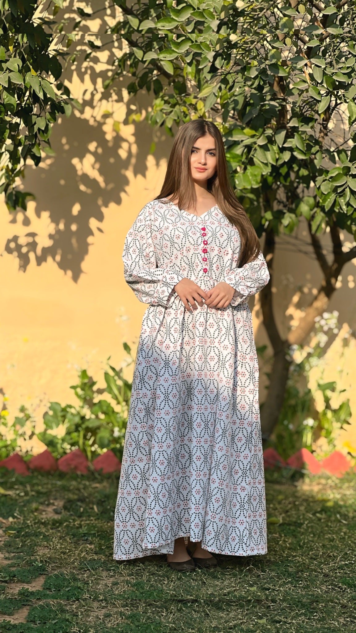 Moon - Long Embroidered Cotton Frock | Elegant & Comfortable Winter Wear for Women