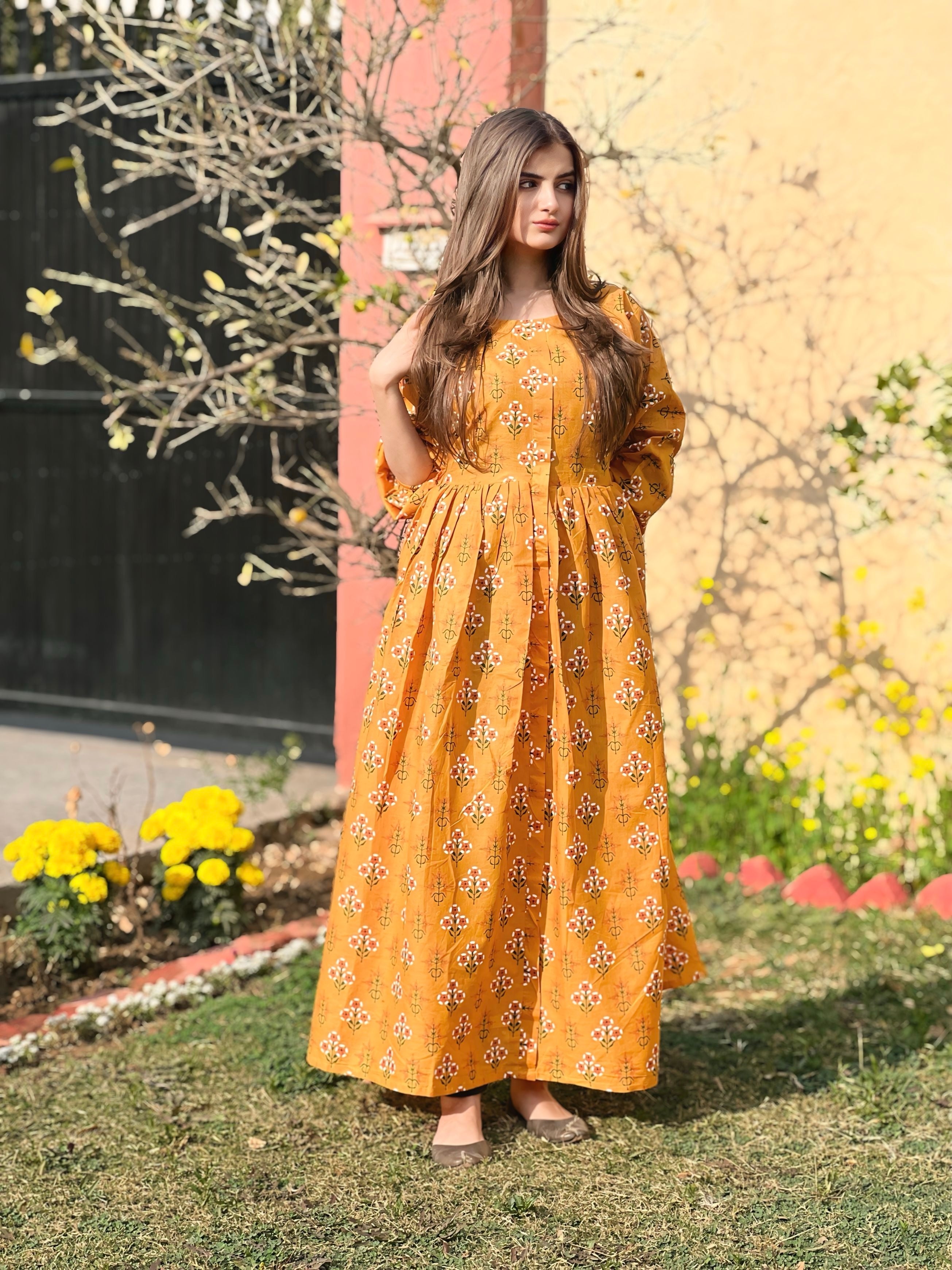 Honey - Long Embroidered Cotton Frock | Elegant & Comfortable Winter Wear for Women