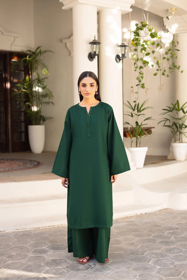 Bottle Green Khaddar long Shirt 2Pc