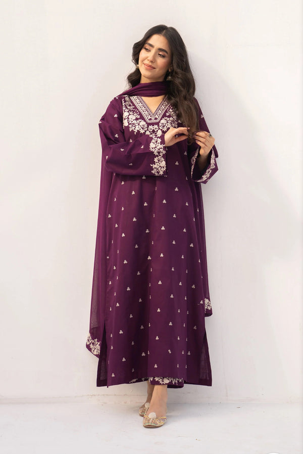 Rose Plum Embroidered 2-Piece Stitched Suit