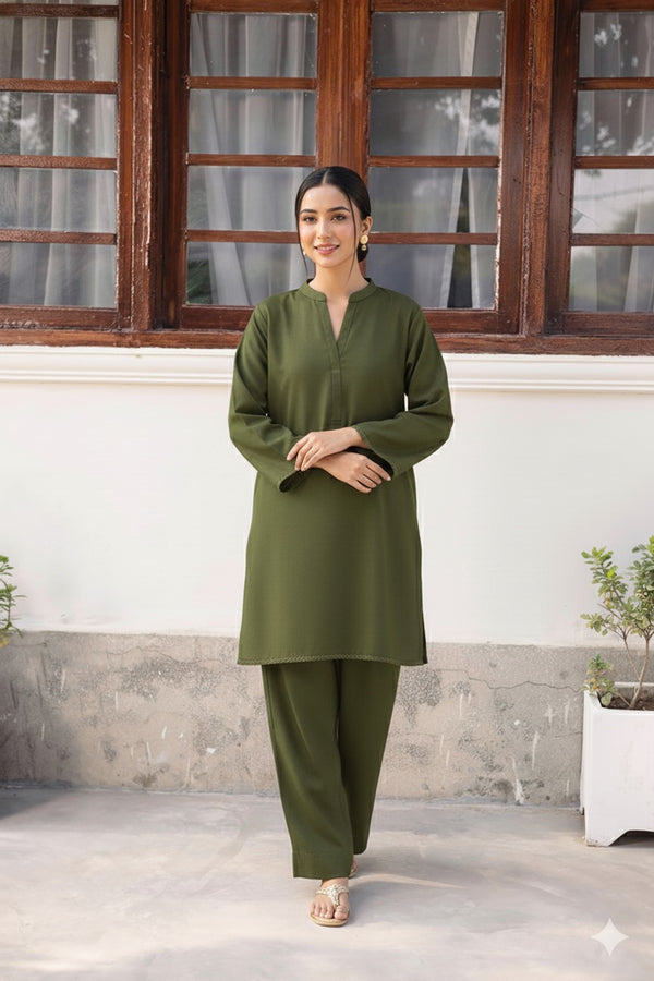 Olive Green Khaddar Farshi Shalwar 2Pc