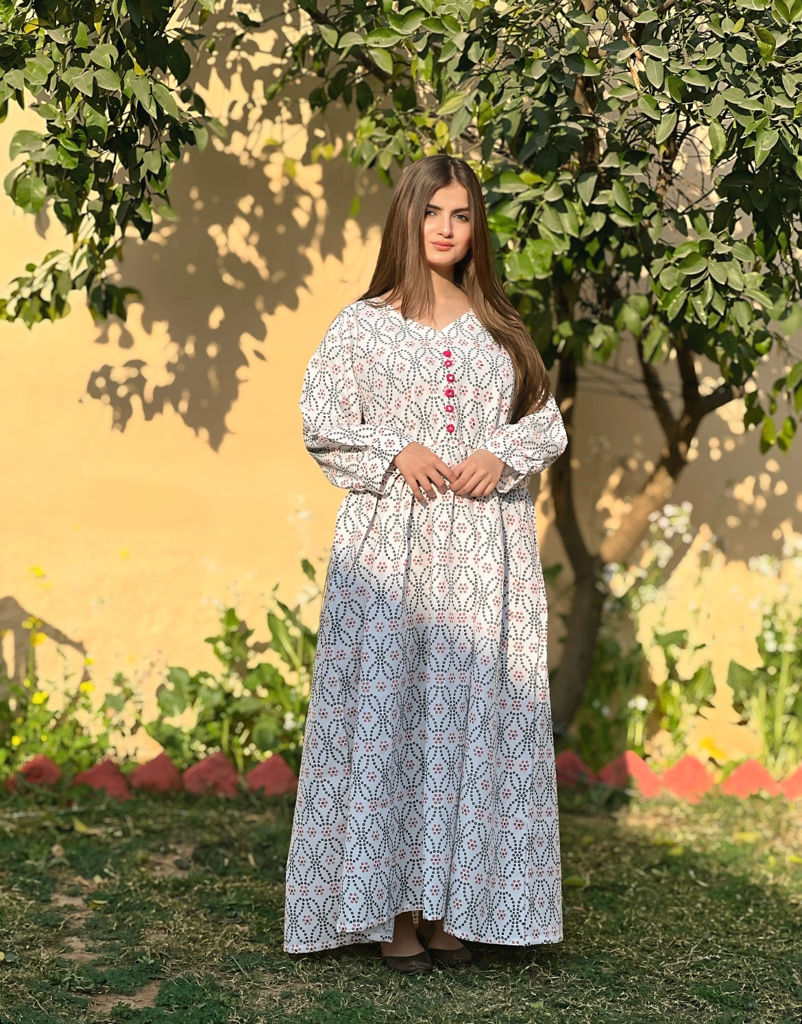 Moon - Long Embroidered Cotton Frock | Elegant & Comfortable Winter Wear for Women