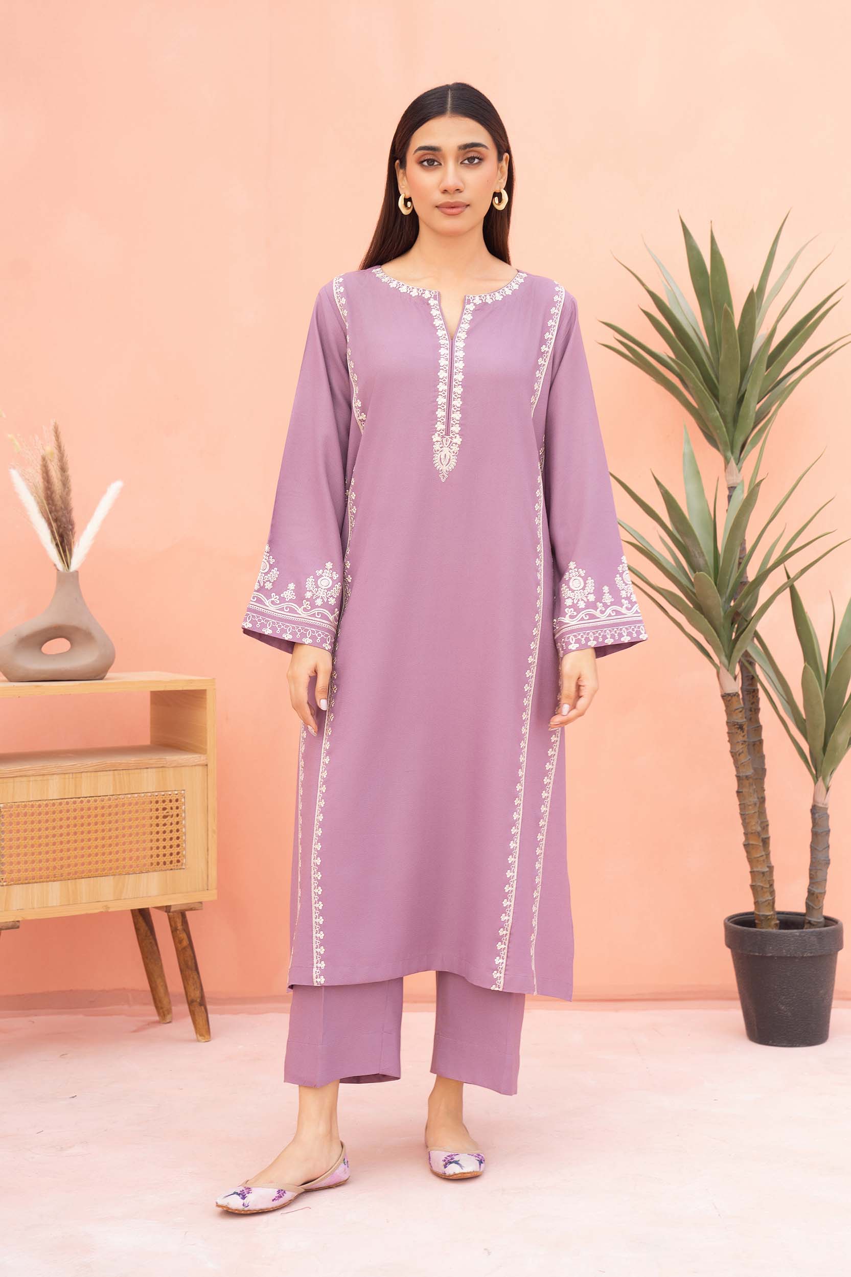 Lilac Dream Embroidered 2-Piece Stitched Suit for Women | Premium linen Summer Fabric