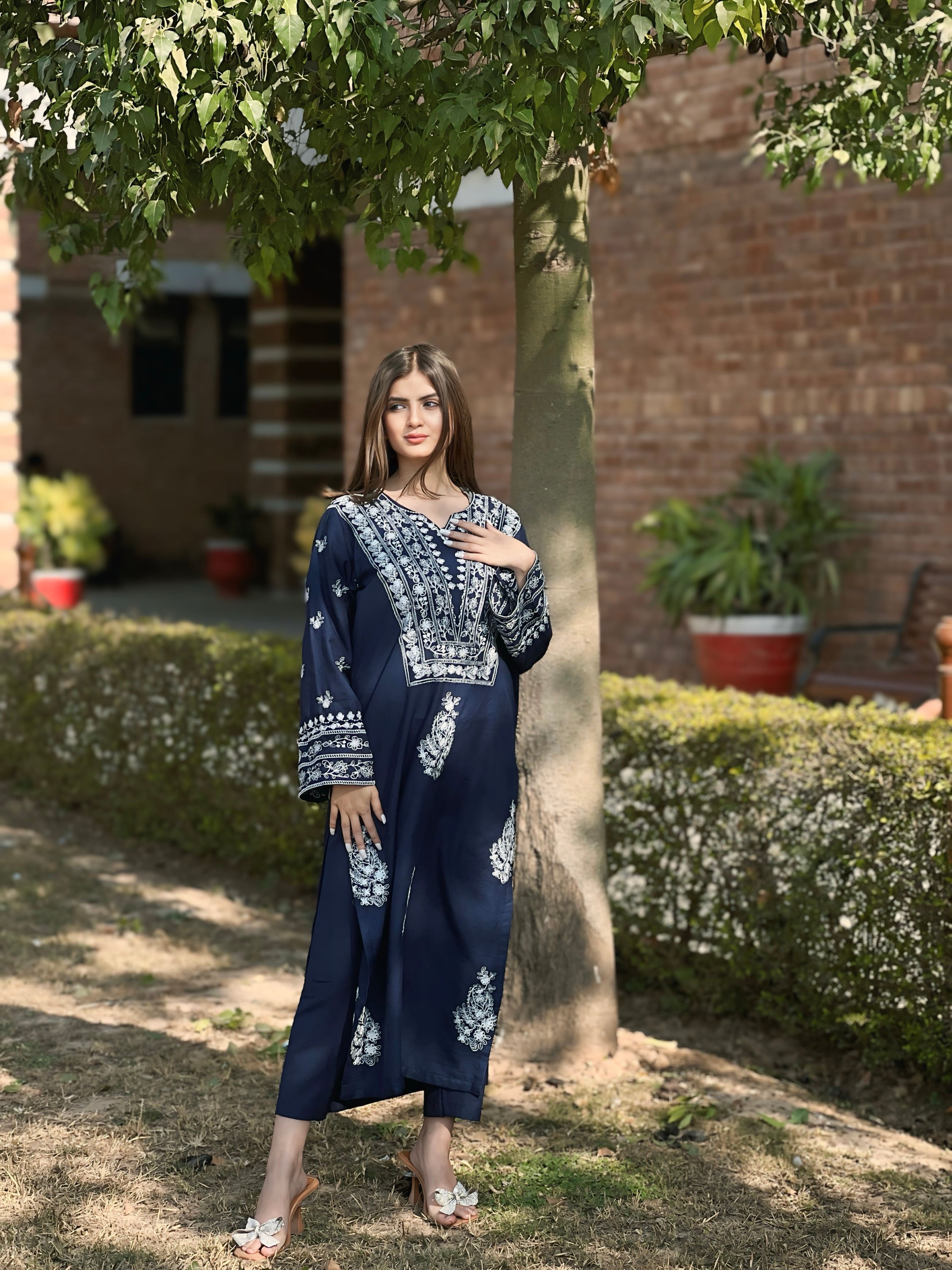 Iris Embroidered 2-Piece Stitched Suit for Women | Premium Linen Summer Fabric