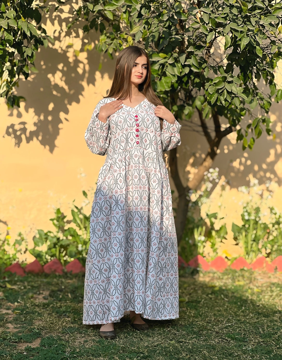 Moon - Long Embroidered Cotton Frock | Elegant & Comfortable Winter Wear for Women