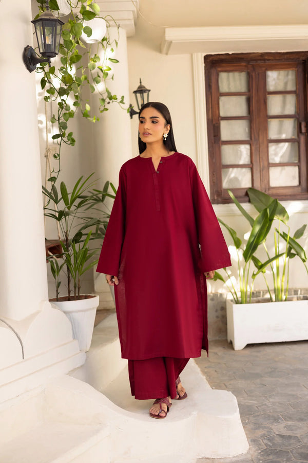 Maroon Khaddar long Shirt 2Pc
