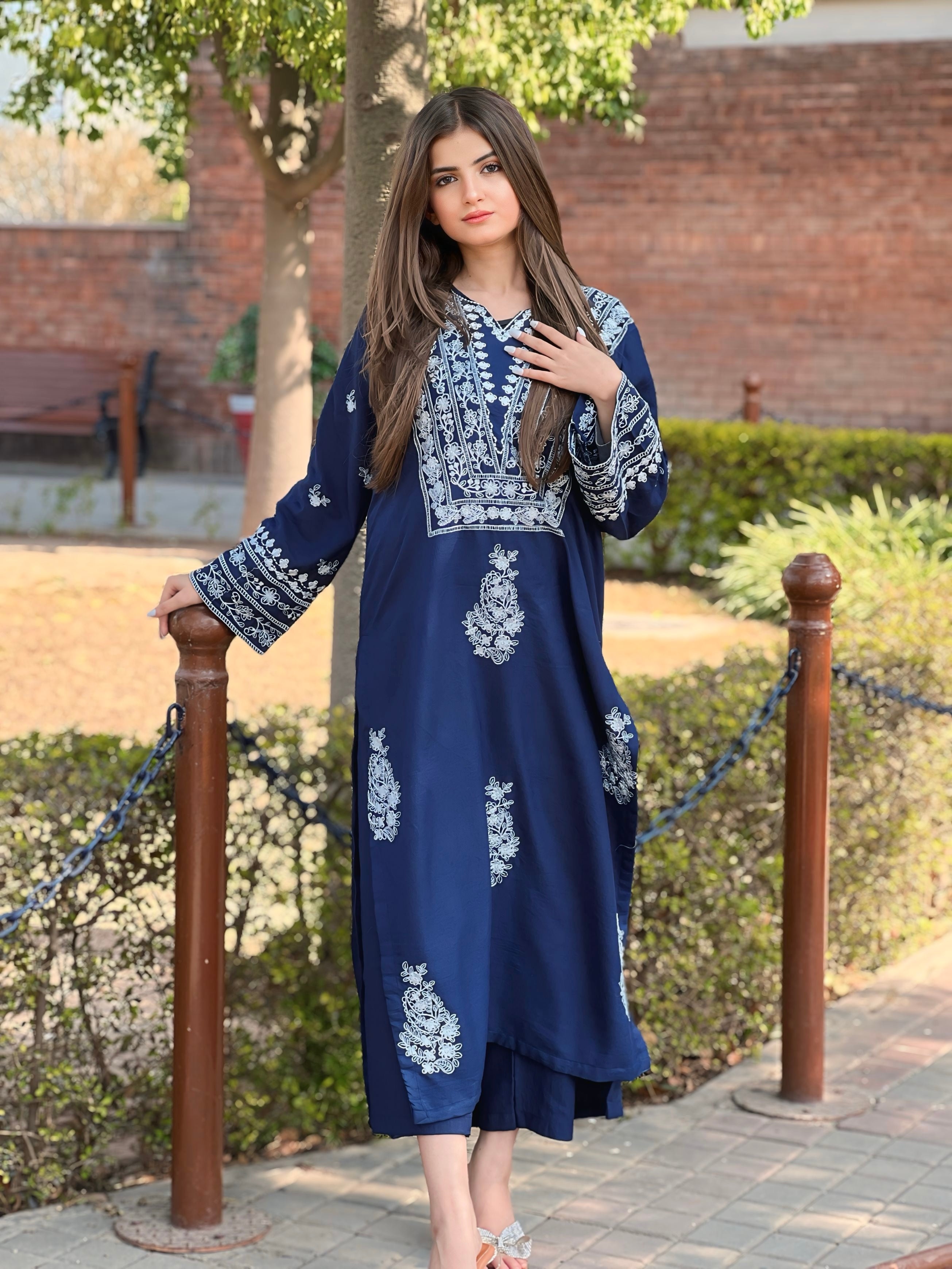 Iris Embroidered 2-Piece Stitched Suit for Women | Premium Linen Summer Fabric