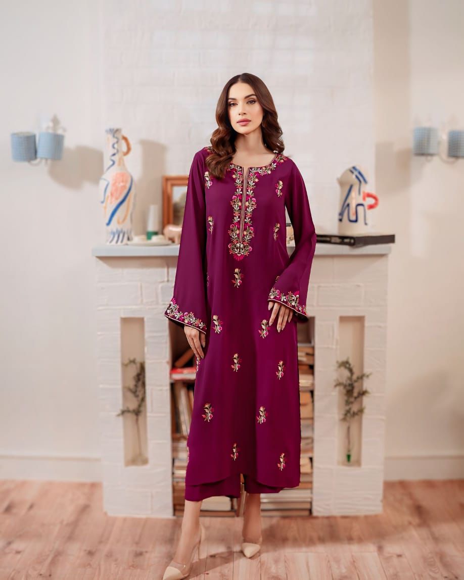 Magenta Stitched 2pc Embroided - Sajfi Closet