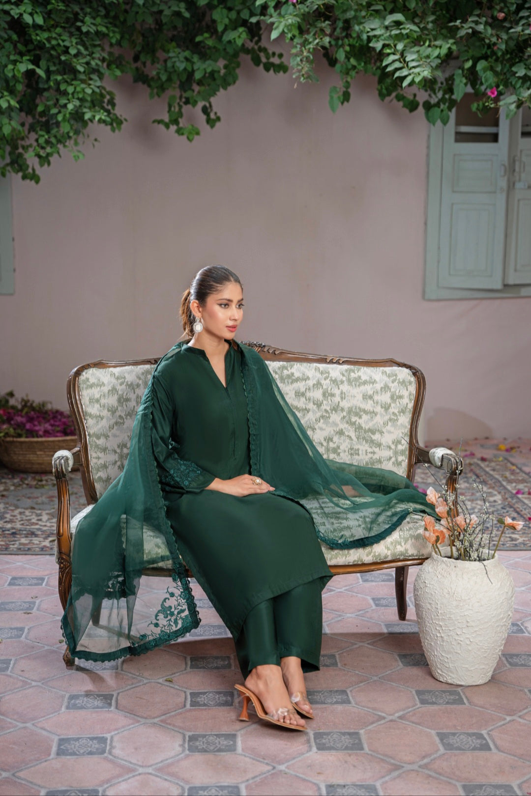 Tealine 3pc Stitched Suit with Embroidered Dupatta for Women
