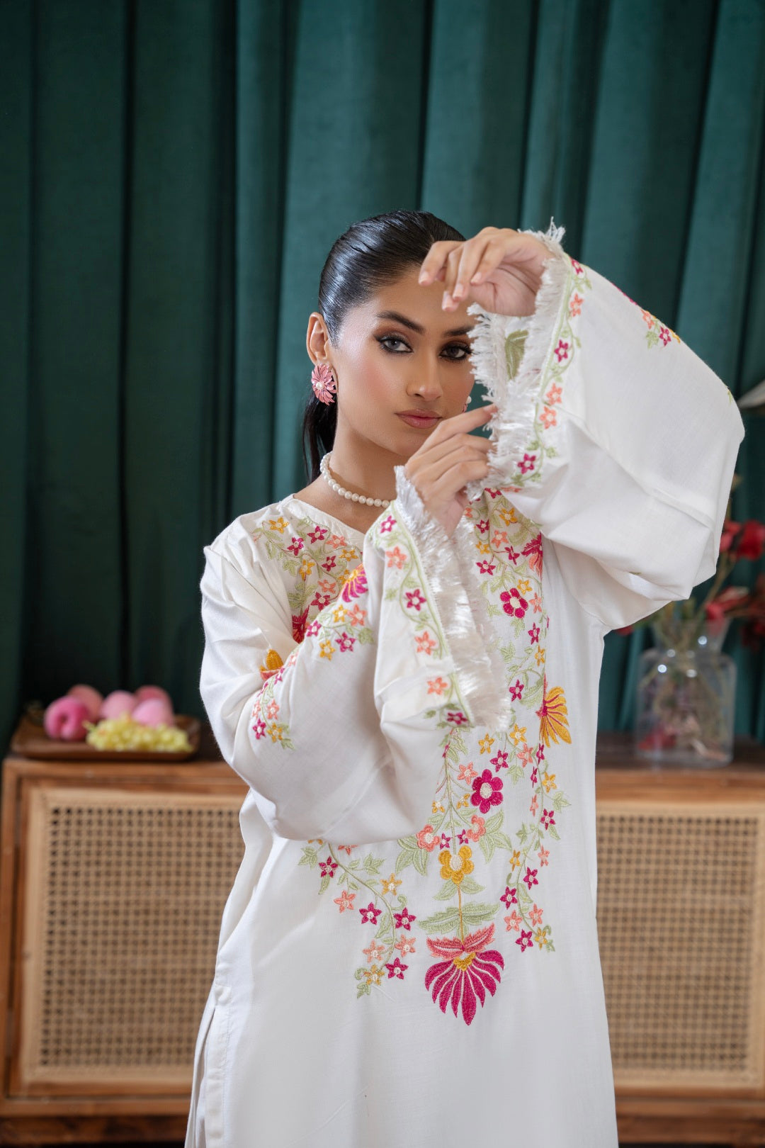 White Rose Embroidered 2-Piece Stitched Suit for Women | Summer Collection