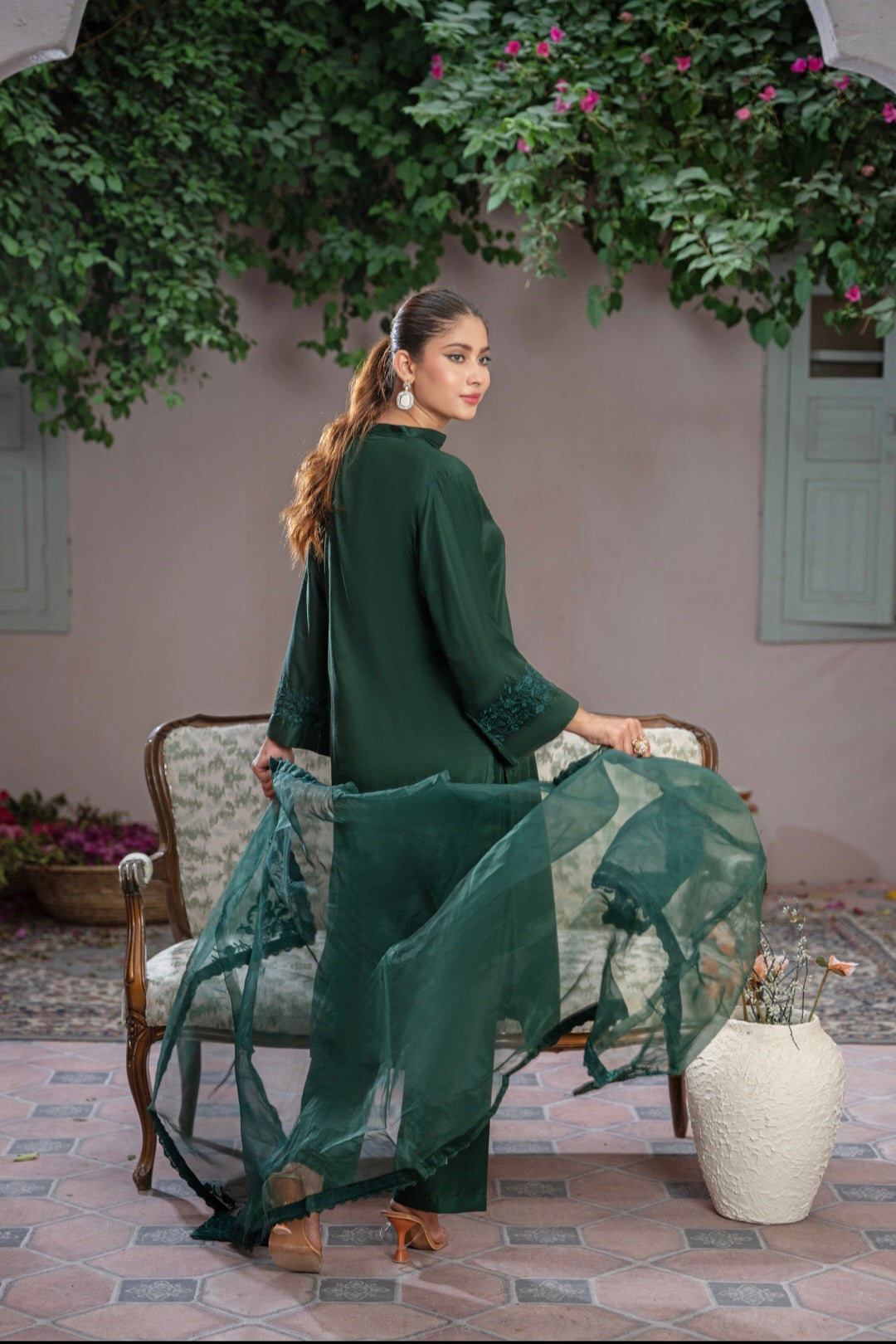 Tealine 3pc Stitched Suit with Embroidered Dupatta for Women