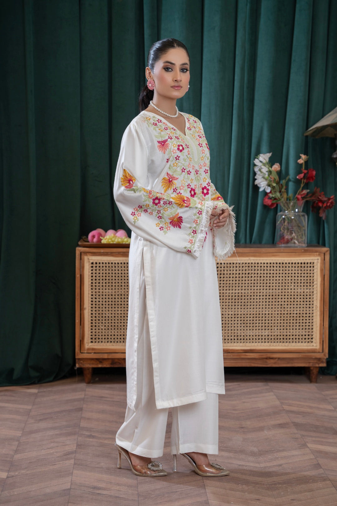 White Rose Embroidered 2-Piece Stitched Suit for Women | Summer Collection