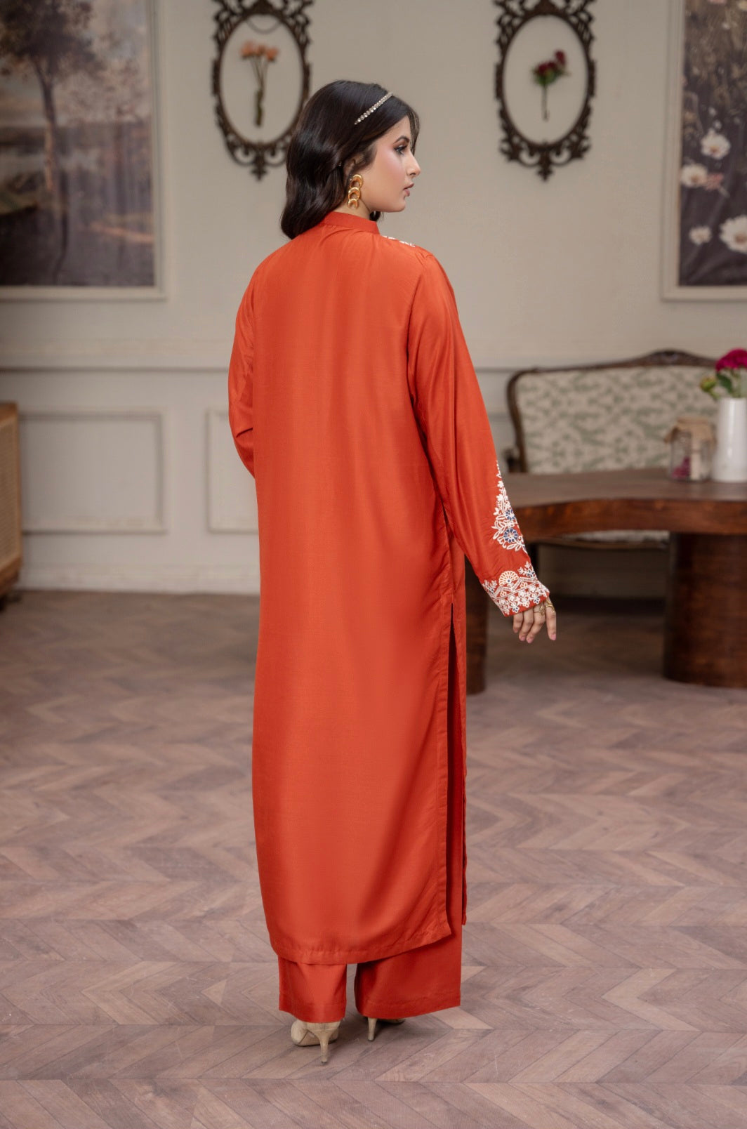Rusty Orange Embroidered 2-Piece Stitched Suit for Women | Summer Collection