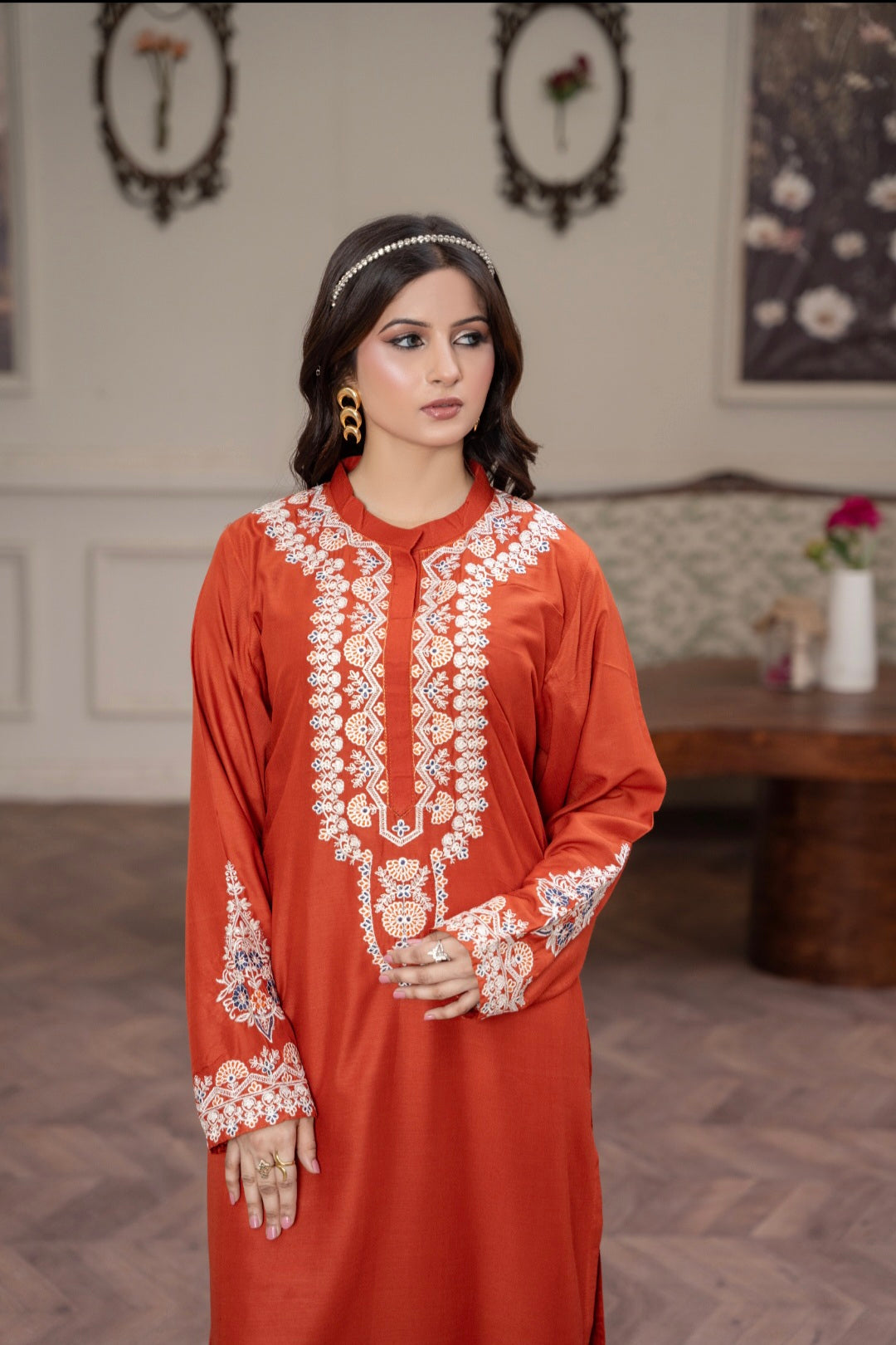 Rusty Orange Embroidered 2-Piece Stitched Suit for Women | Summer Collection