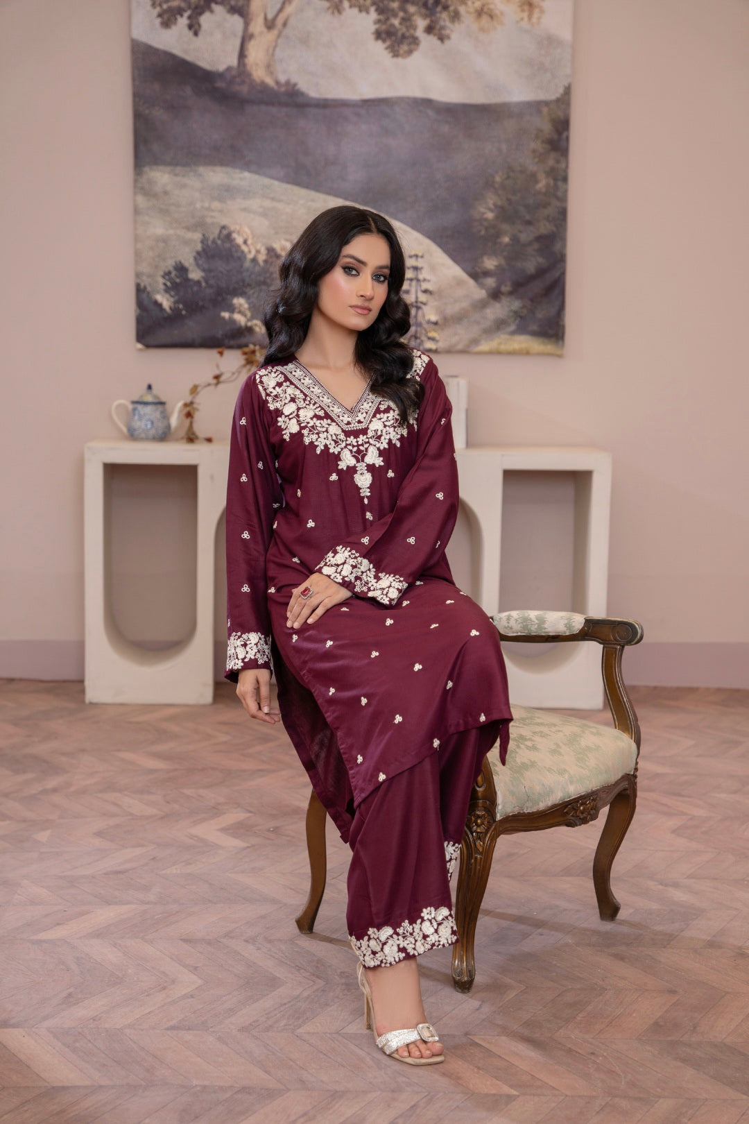 Rose Plum Embroidered 2-Piece Stitched Suit for Women | Summer Collection