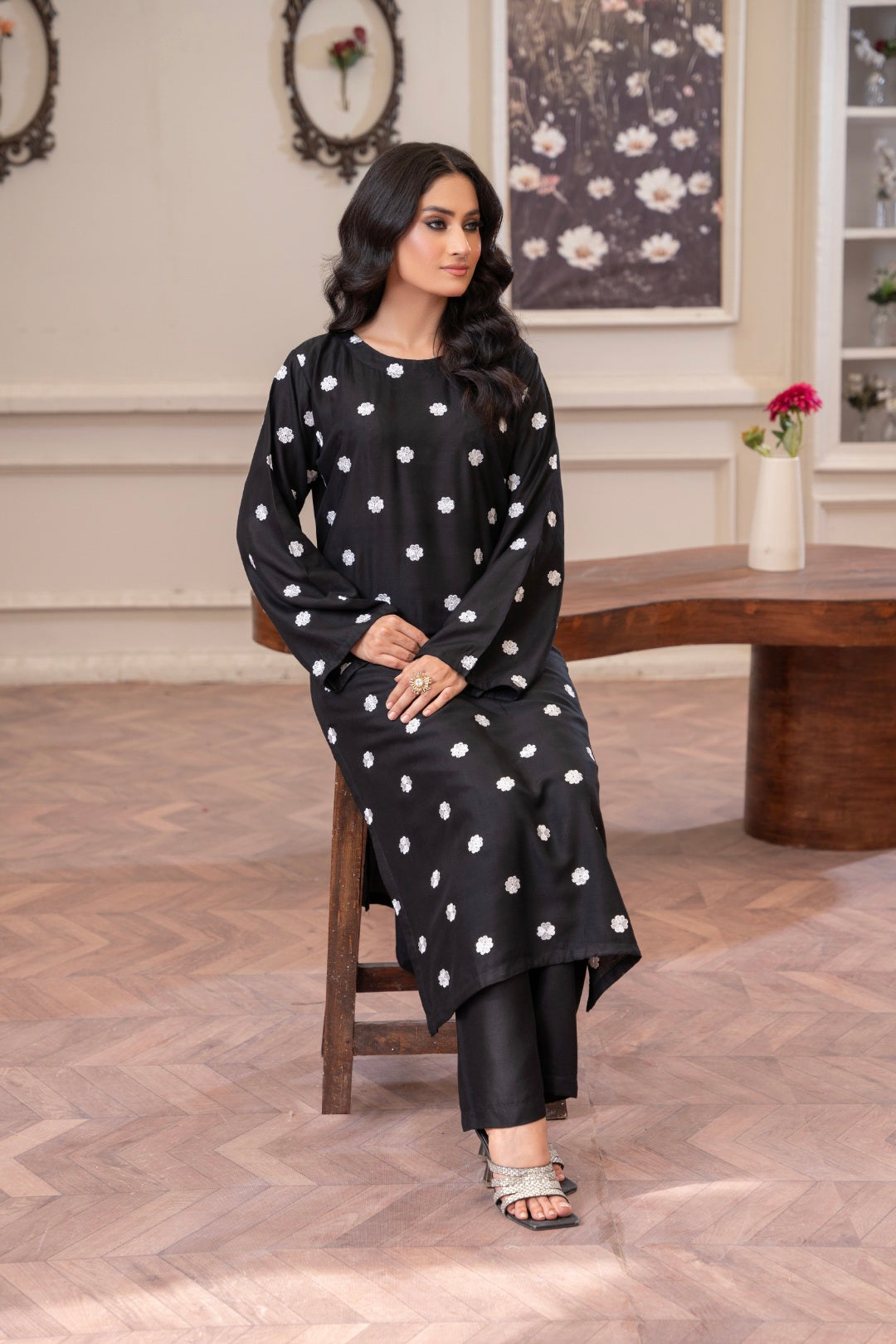 Daisy Black Embroidered 2-Piece Stitched Suit for Women | Summer Collection