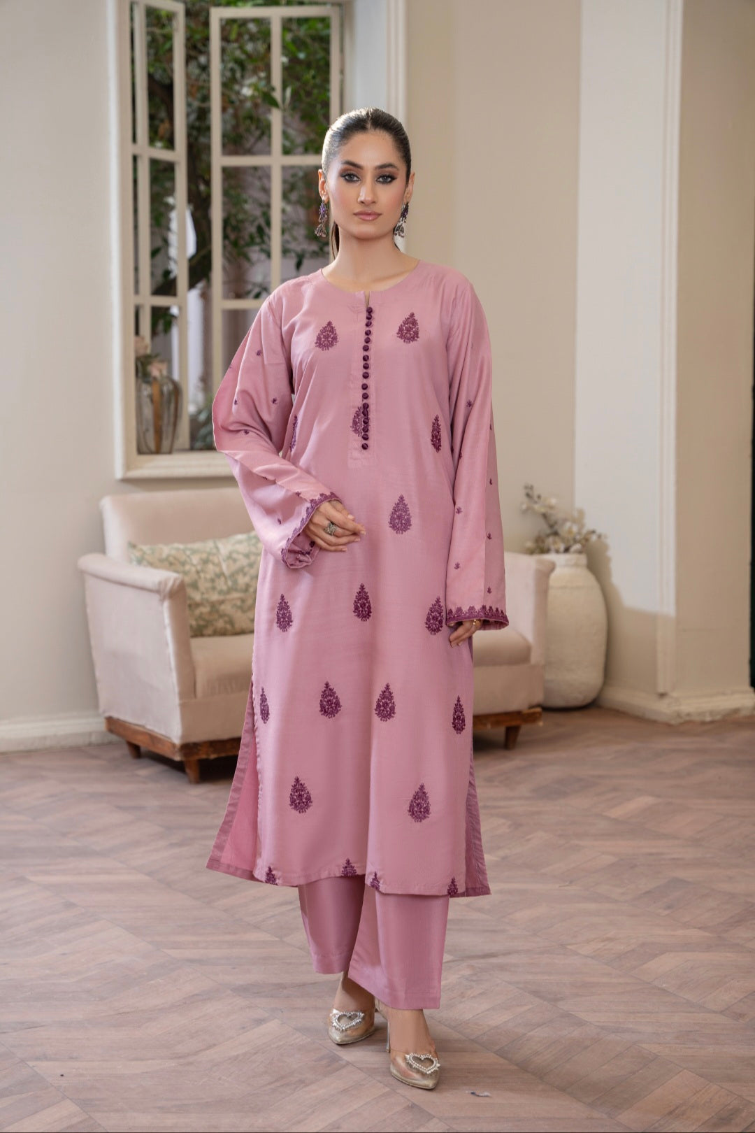 Flamingo Embroidered 2-Piece Stitched Suit for Women | Summer Collection