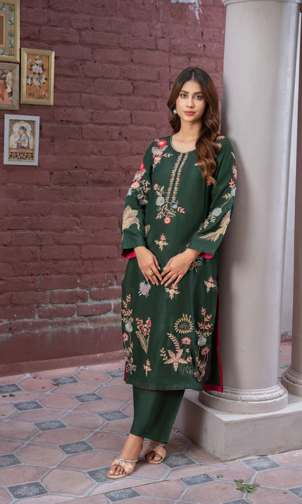 Vintage Green Embroidered 2Piece Stitched