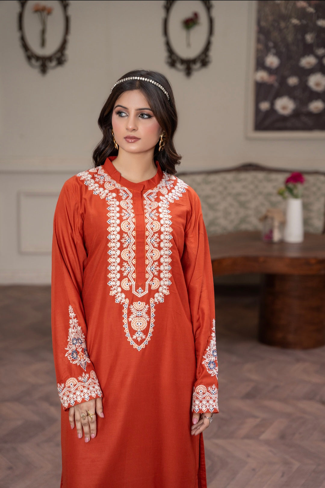 Rusty Orange Embroidered 2-Piece Stitched Suit for Women | Summer Collection