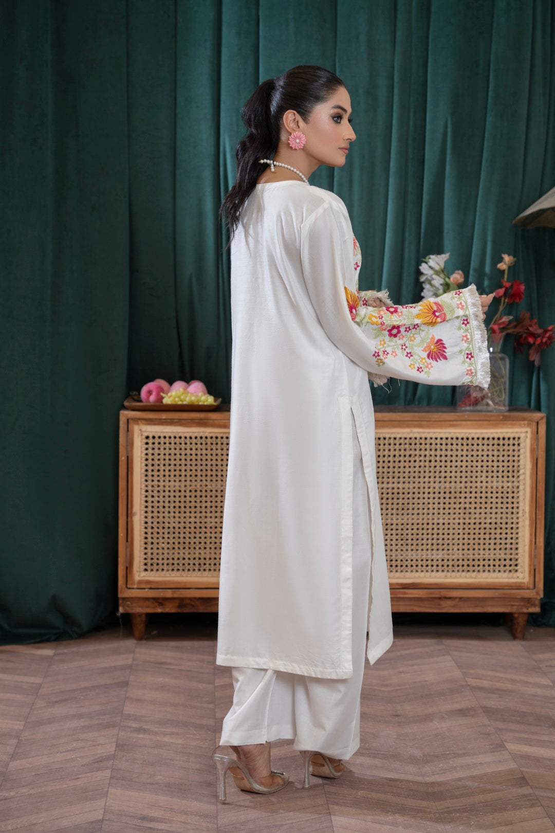 White Rose Embroidered 2-Piece Stitched Suit for Women | Summer Collection