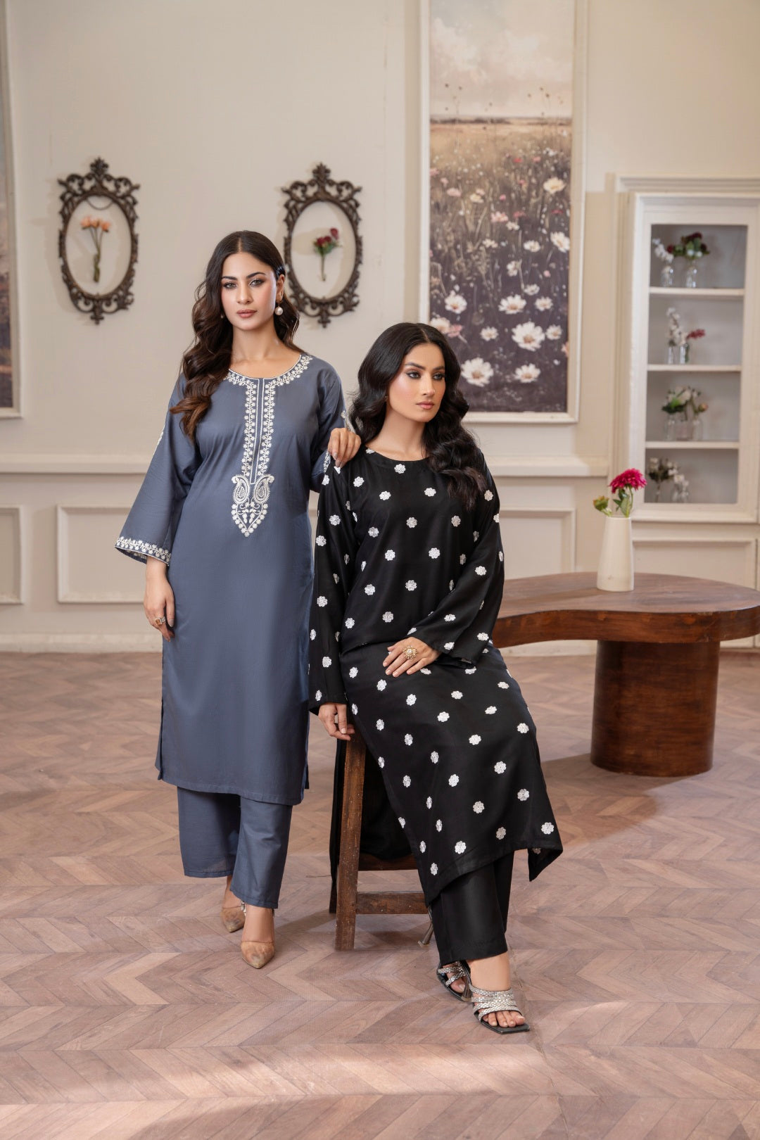 Ash Grey Embroidered 2-Piece Stitched Suit for Women | Summer Collection