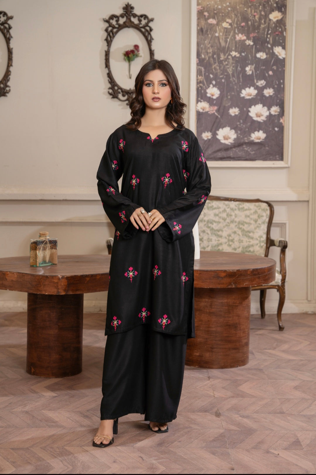 Black Lily Embroidered 2-Piece Stitched Suit for Women | Summer Collection