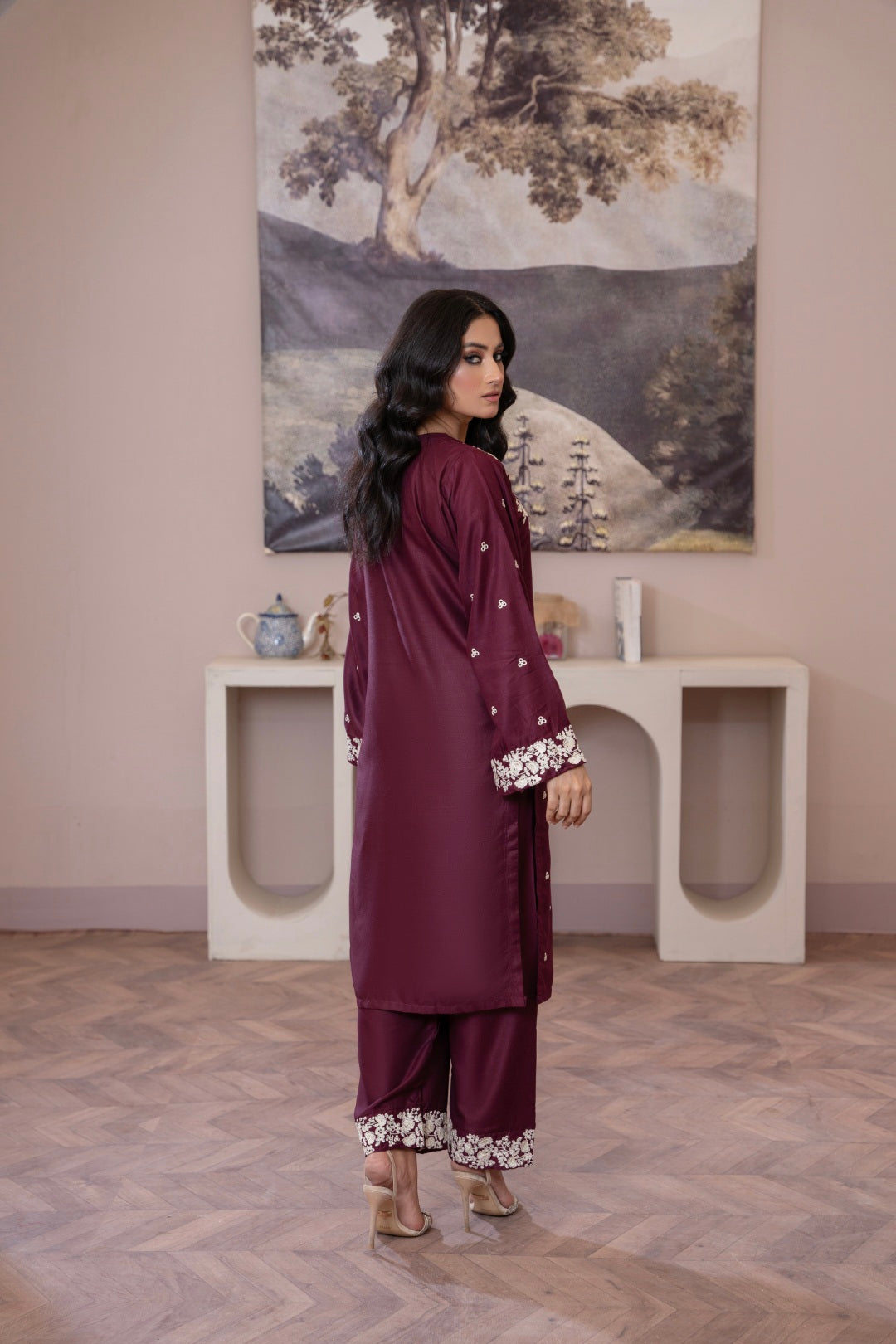 Rose Plum Embroidered 2-Piece Stitched Suit for Women | Summer Collection