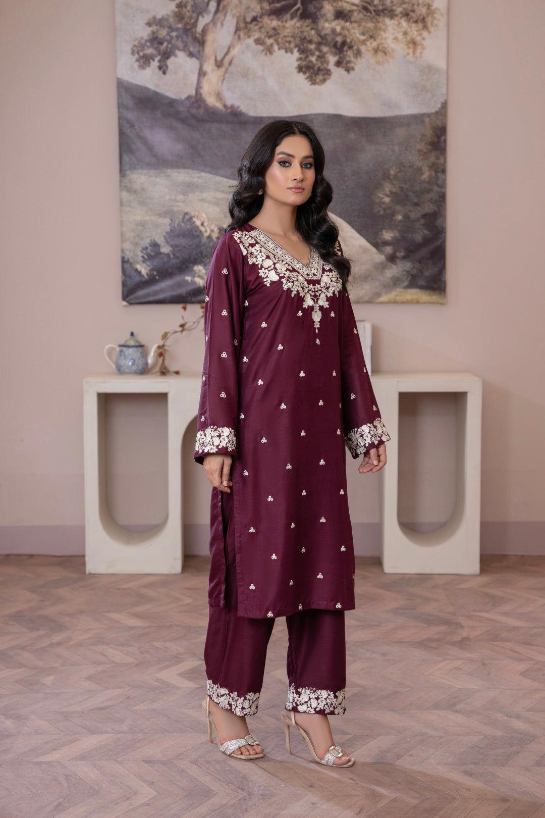 Rose Plum Embroidered 2-Piece Stitched Suit for Women | Summer Collection