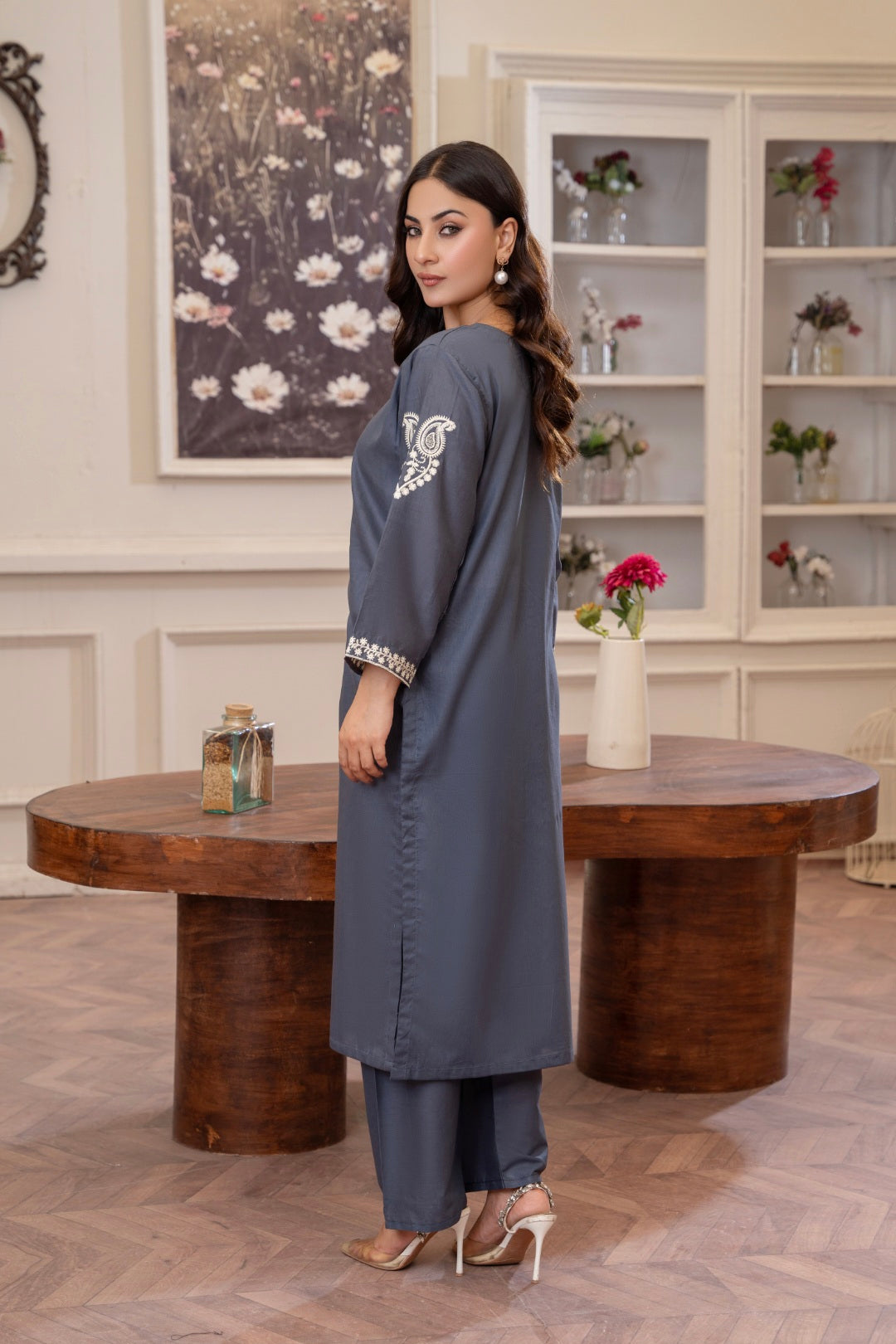 Ash Grey Embroidered 2-Piece Stitched Suit for Women | Summer Collection