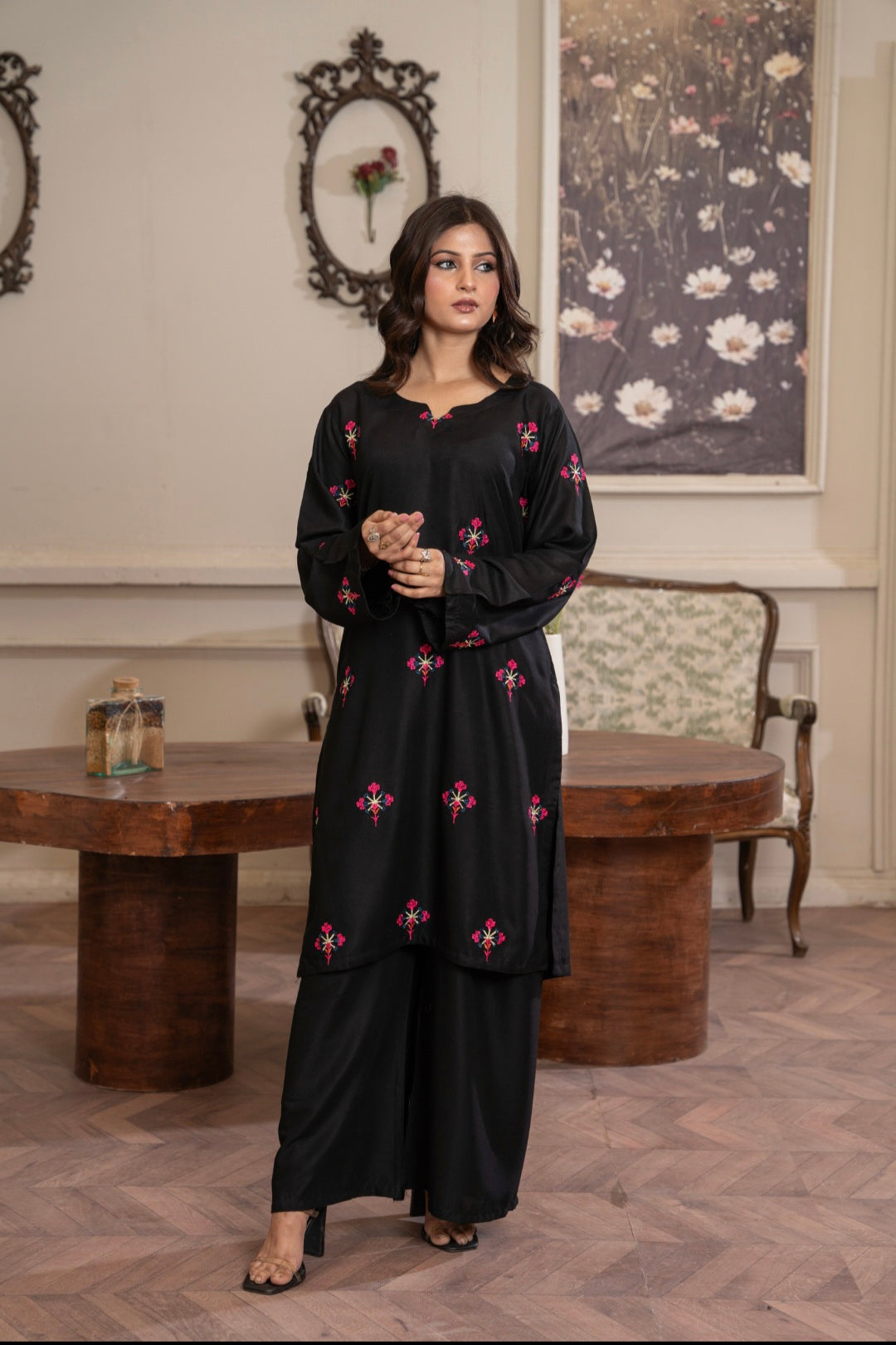 Black Lily Embroidered 2-Piece Stitched Suit for Women | Summer Collection